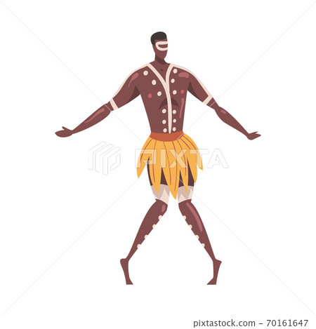 African Ritual Dance, Man Dancing Folk Dance Wearing Loincloth Cartoon Style Vector Illustration 70161647