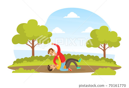 Boy Get Bullied by Another in Park, Violence and Aggression between Children Concept Vector Illustration 70161770