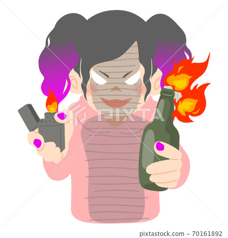 針對燃燒的業務方法的一張壞臉的女人的圖像插圖 70161892
