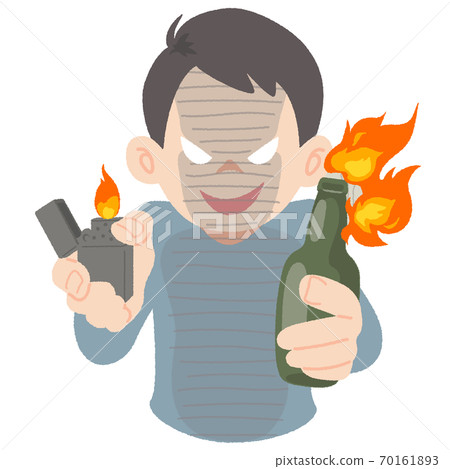 Image illustration of a man with a bad face aiming at the flame Image illustration of a man with a bad face aiming at the flame 70161893