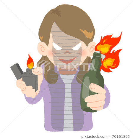Image illustration of a woman / housewife with a bad face aiming at the flame Image illustration of a woman / housewife with a bad face aiming at the flame 70161895