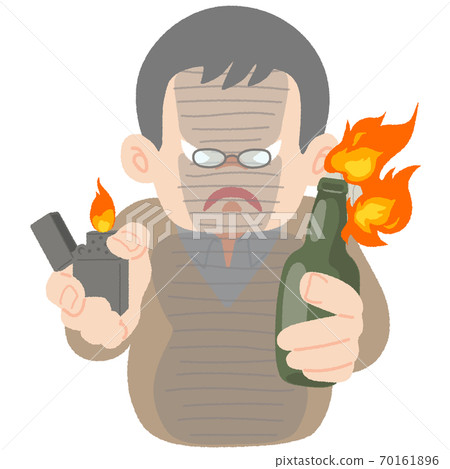 Image illustration of a middle-aged man with a bad face aiming at the flame Image illustration of a middle-aged man with a bad face aiming at the flame 70161896