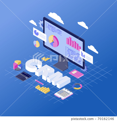 Crm Software Isometric Vector Illustration Stock Illustration 70162146 Pixta