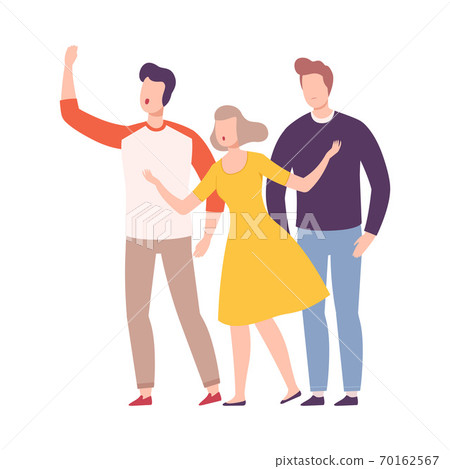 Young Men and Woman Looking at Something, Talking to Each Other and Gesturing Flat Style Vector Illustration Young Men and Woman Looking at Something, Talking to Each Other and Gesturing Flat Style Vector Illustration 70162567