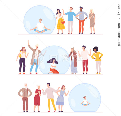 unsocial-man-woman-and-kid-sitting-inside-stock-illustration