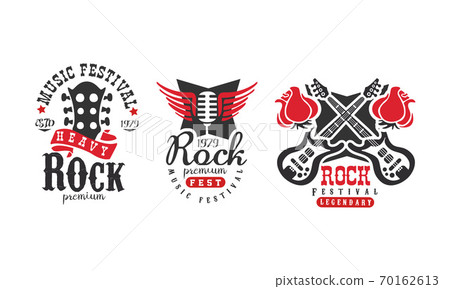 Heavy Rock Fest Logo Templates Set, Retro Music Festival Labels Vector Illustration Heavy Rock Fest Logo Templates Set, Retro Music Festival Labels Vector Illustration 70162613