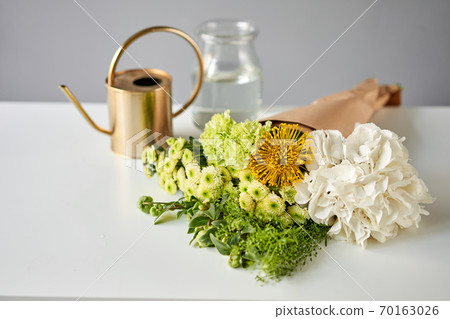 Bouquet 004, step by step installation of flowers in a vase. Flowers bunch, set for home. Fresh cut flowers for decoration home. European floral shop. Delivery fresh cut flower. 70163026