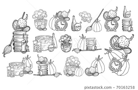 Halloween vector hand drawn icons set. Vector illustration Halloween vector hand drawn icons set. Vector illustration 70163258
