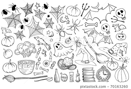 Halloween vector hand drawn icons set. Vector illustration Halloween vector hand drawn icons set. Vector illustration 70163260