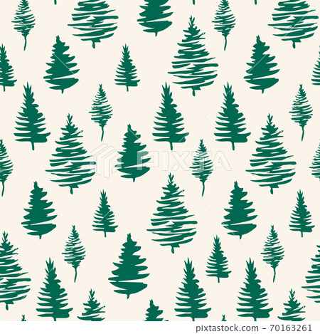 Green Christmas trees seamless patterns. Green forest with pine trees, hand drawn vector endless illustration for fabric Green Christmas trees seamless patterns. Green forest with pine trees, hand drawn vector endless illustration for fabric 70163261