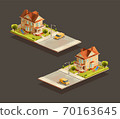 Suburban family houses with minivan on street 70163645