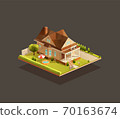 Suburban poor family house with porch 70163674