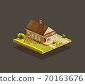 Suburban poor family house with wooden porch 70163676