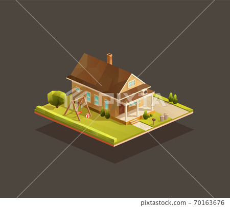 Suburban poor family house with wooden porch Suburban poor family house with wooden porch 70163676