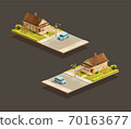 Suburban family houses with MPV on street 70163677