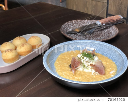 South American food. Dishes of pasta, Cheese buns. 70163920