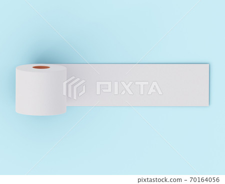 Expanded roll of toilet paper on a blue background. A place to write text. Template for creative greetings or message passing. 3d illustration Expanded roll of toilet paper on a blue background. A place to write text. Template for creative greetings or message passing. 3d illustration 70164056