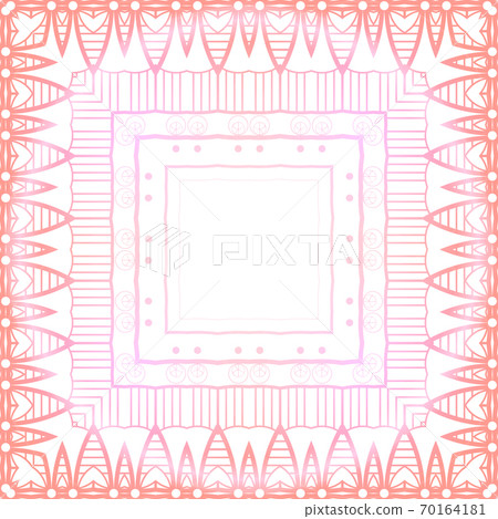 Delicate pink boho pattern. Geometric frame on a white background. Vector lace background 70164181