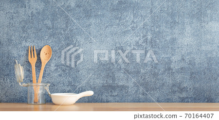 kitchenware decoration on wooden shelf with copy space kitchenware decoration on wooden shelf with copy space 70164407