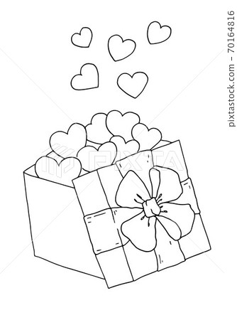 Gift box with hearts flying , romantic, valentines day. Line art, vector illustration. Greeting card. Symbol of love, wedding invitation. Gift box with hearts flying , romantic, valentines day. Line art, vector illustration. Greeting card. Symbol of love, wedding invitation. 70164816