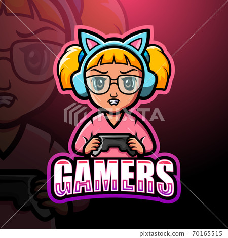 Gamer girl mascot esport logo design	 70165515