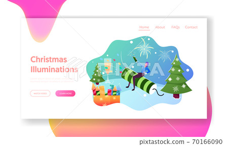 Festive Recreation, Firework Show Landing Page Template. Female Character Sitting on Huge Petard on Winter Landscape Festive Recreation, Firework Show Landing Page Template. Female Character Sitting on Huge Petard on Winter Landscape 70166090