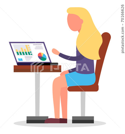 Woman Work on Laptop, Analytics Charts on Screen Woman Work on Laptop, Analytics Charts on Screen 70166626