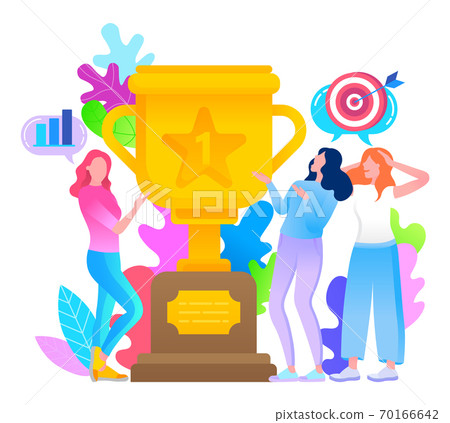 Female Character Celebrating Success Showing Award 70166642