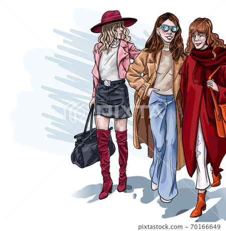 Glamorous Girls, Fashionable Women Friends Vector Glamorous Girls, Fashionable Women Friends Vector 70166649