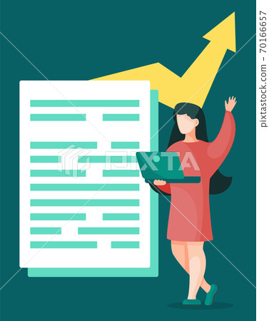 Woman Working on Laptop, Lady near Paper Documents Woman Working on Laptop, Lady near Paper Documents 70166657
