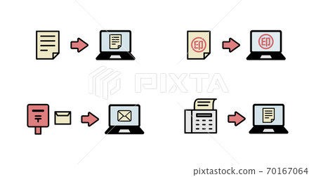 Digitization and digitization icon set / file / document / Internet / PC / seal / efficiency 70167064