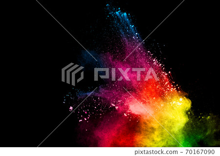 Abstract colorful powder explosion on black background.Freeze motion of dust splash.Painted Holi. 70167090
