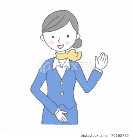 A smiling receptionist who raised her left hand 70168785