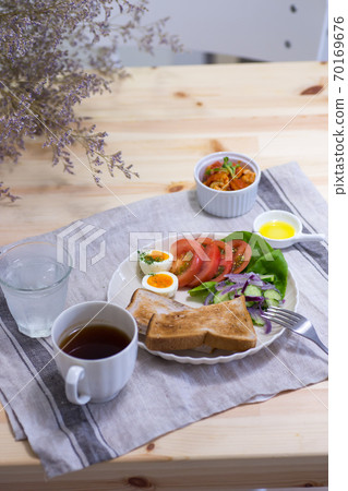 Home cafe rice on holidays with coffee and toast 70169676
