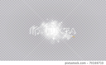 Vector illustration of magic wand. Isolated on white transparent background. Miracle magician wand magical stick with sparkle magic lights 70169710