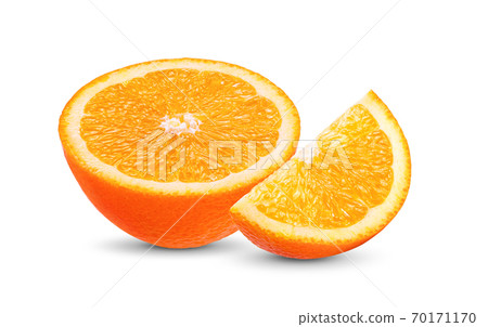 Ripe half of orange citrus fruit on white background Ripe half of orange citrus fruit on white background 70171170