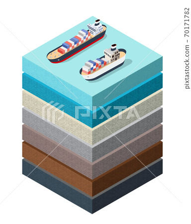 Soil Layers sea surface ship cross section geological and underground 70171782