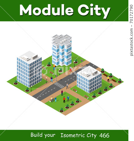 3D isometric city landscape of houses, gardens... - Stock Illustration ...