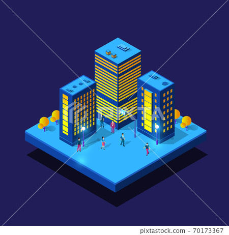 Smart city night neon ultraviolet set of buildings houses 70173367