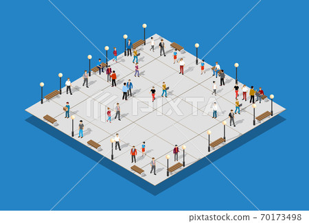 City park with people and 3D illustration 70173498