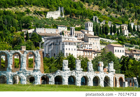 Gubbio with roman theatre in Umbria, Italy 70174752