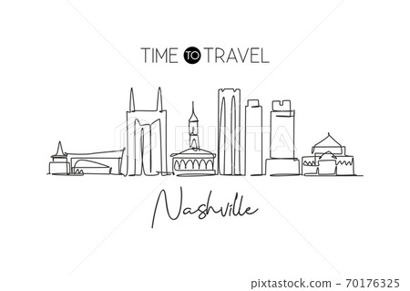 One continuous line drawing Nashville city skyline, Tennessee 70176325