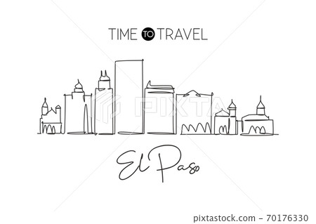 Single continuous line drawing of El Paso city skyline, Texas Single continuous line drawing of El Paso city skyline, Texas 70176330