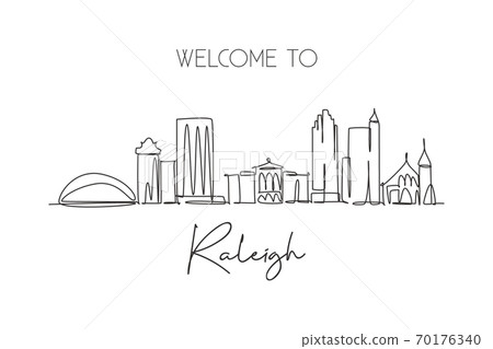 One single line drawing of Raleigh city skyline, United States 70176340
