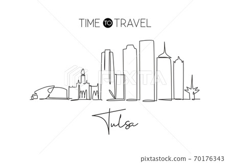 One continuous line drawing of Tulsa city skyline, Oklahoma One continuous line drawing of Tulsa city skyline, Oklahoma 70176343