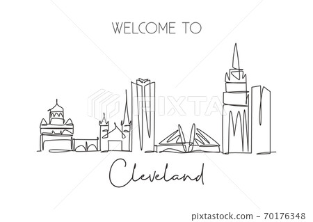 One single line drawing of Cleveland city skyline, USA 70176348