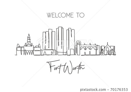 Single continuous line drawing of Fort Worth city skyline, United States of America 70176353