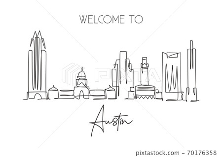 One single line drawing of Austin city skyline, United States 70176358