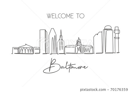 One continuous line drawing of Baltimore city skyline, USA One continuous line drawing of Baltimore city skyline, USA 70176359