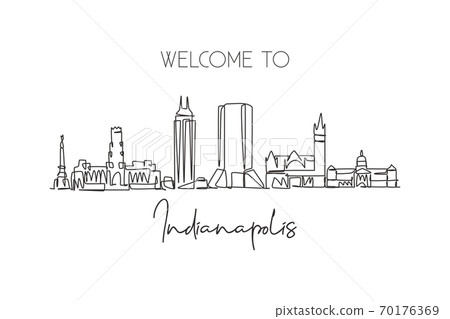 One continuous line drawing of Indianapolis city skyline, United States One continuous line drawing of Indianapolis city skyline, United States 70176369